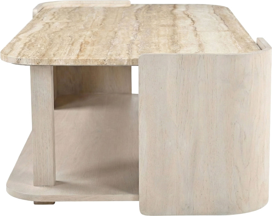 Contrada 26 in. Marble and Oak Wood Coffee Table