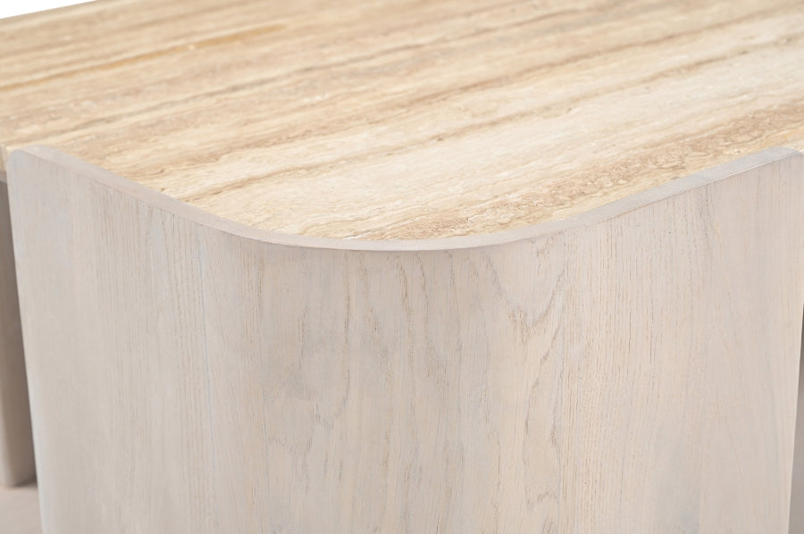 Contrada 26 in. Marble and Oak Wood Coffee Table