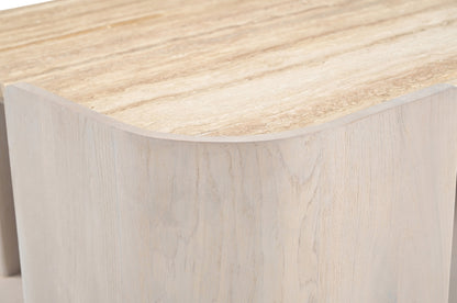 Contrada 26 in. Marble and Oak Wood Coffee Table