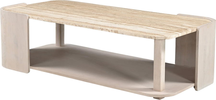 Contrada 26 in. Marble and Oak Wood Coffee Table