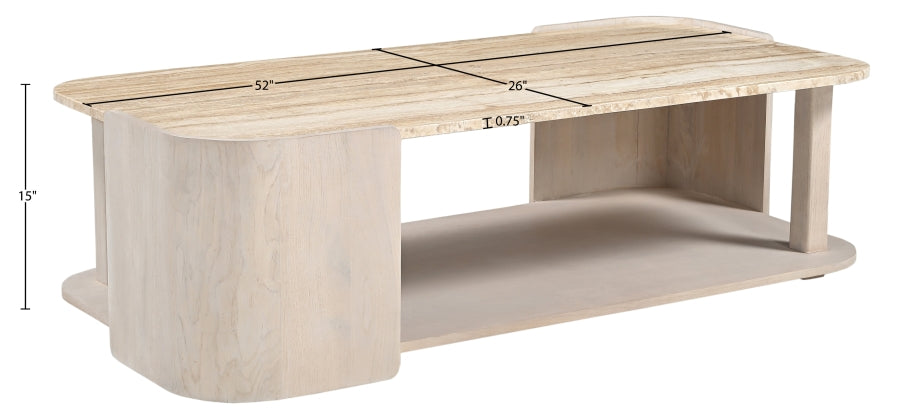 Contrada 26 in. Marble and Oak Wood Coffee Table