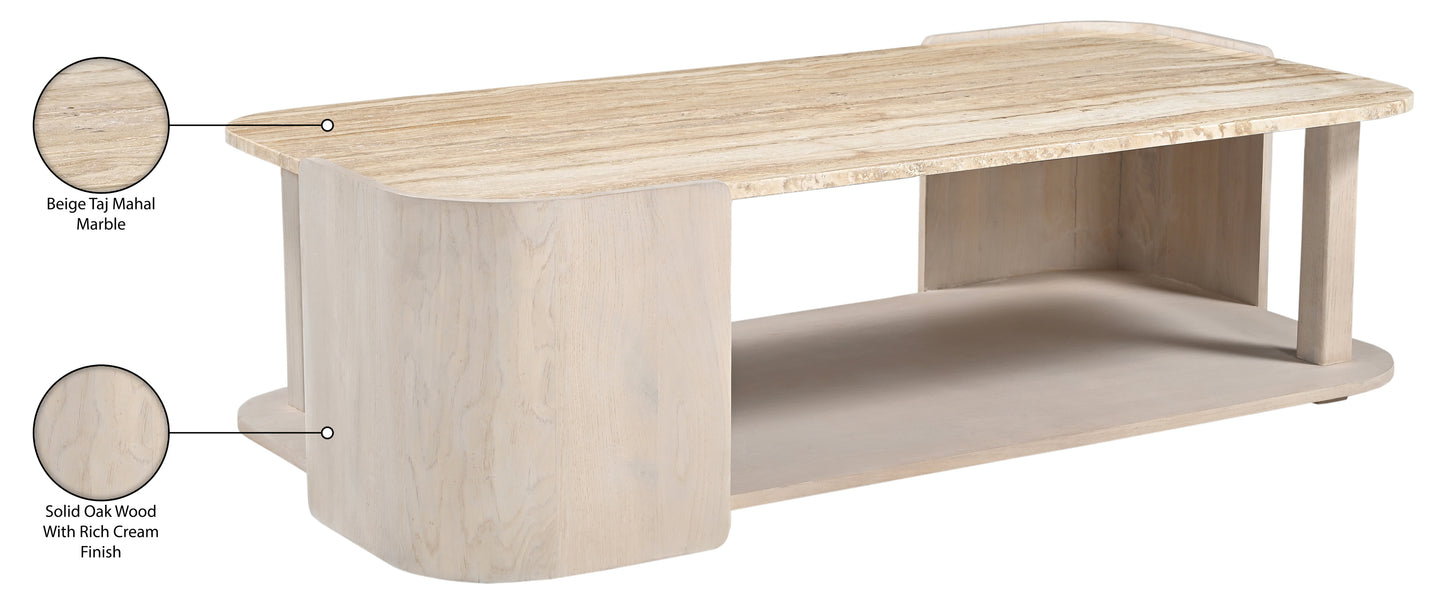 Contrada 26 in. Marble and Oak Wood Coffee Table