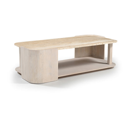 Contrada 26 in. Marble and Oak Wood Coffee Table