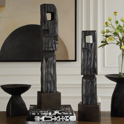 Geometric Echoes Wood Sculpture - Set of 2