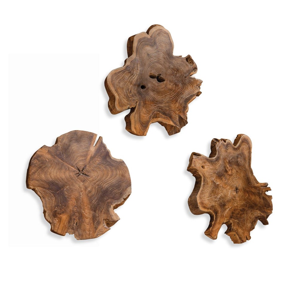 Poggio Teak Wood Outdoor Wall Decor - Set of 3