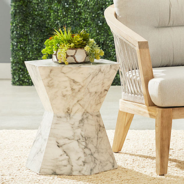 Perino 19 in. Concrete Accent Table - Ivory Marble