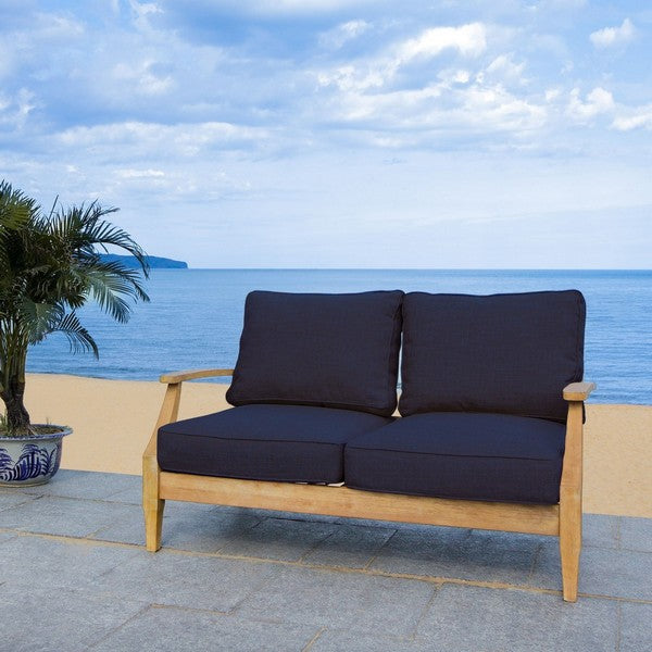 Tauriano 57 in. Eucalyptus Wood Outdoor Loveseat - Navy
