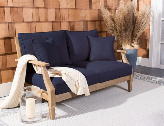 Tauriano 57 in. Eucalyptus Wood Outdoor Loveseat - Navy