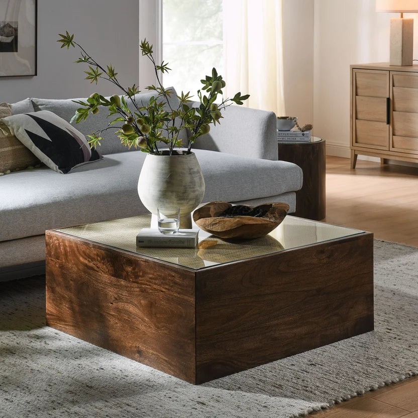 Nicoletti 36 in. Wood Rattan Coffee Table