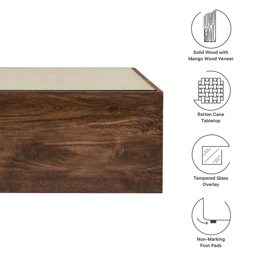 Nicoletti 36 in. Wood Rattan Coffee Table