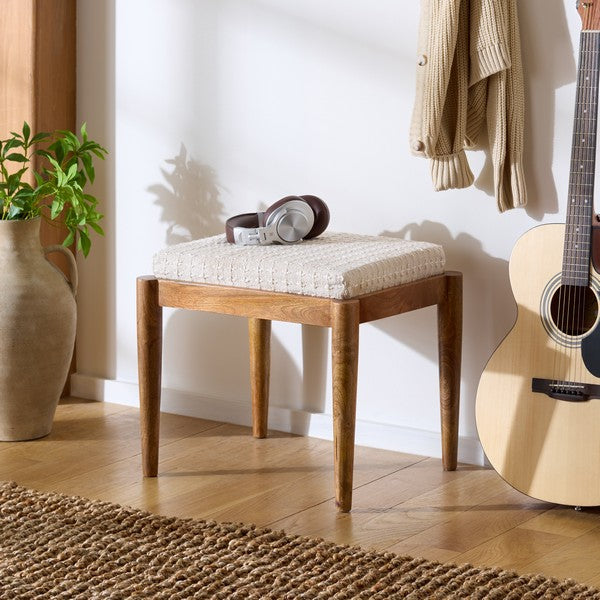Polegge Cotton and Mango Wood Ottoman
