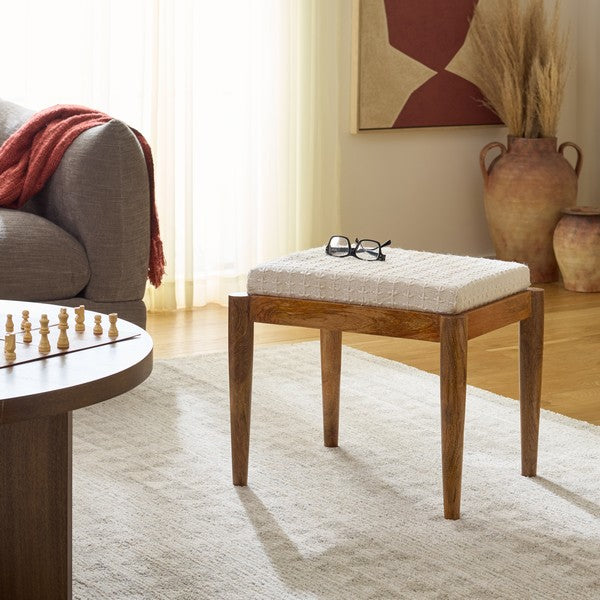 Polegge Cotton and Mango Wood Ottoman