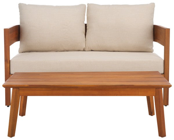 Noha Acacia Wood Outdoor Bench and Coffee Table Set