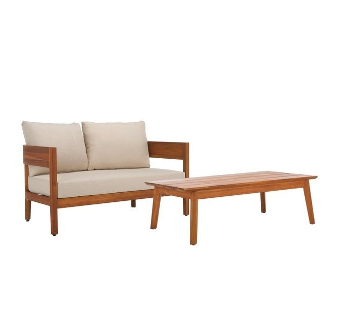 Noha Acacia Wood Outdoor Bench and Coffee Table Set