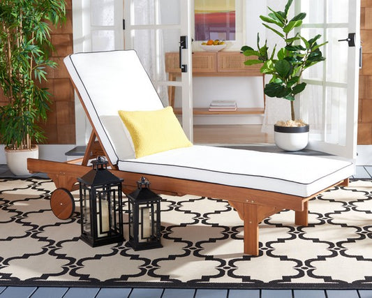 Baldi 80 in. Acacia Wood Outdoor Lounge Chair - Beige