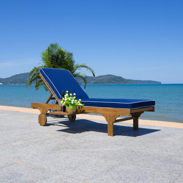 Baldi 80 in. Acacia Wood Outdoor Lounge Chair - Navy