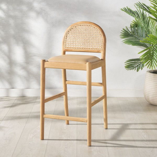 Galilea Rattan and Leather Counter Stool
