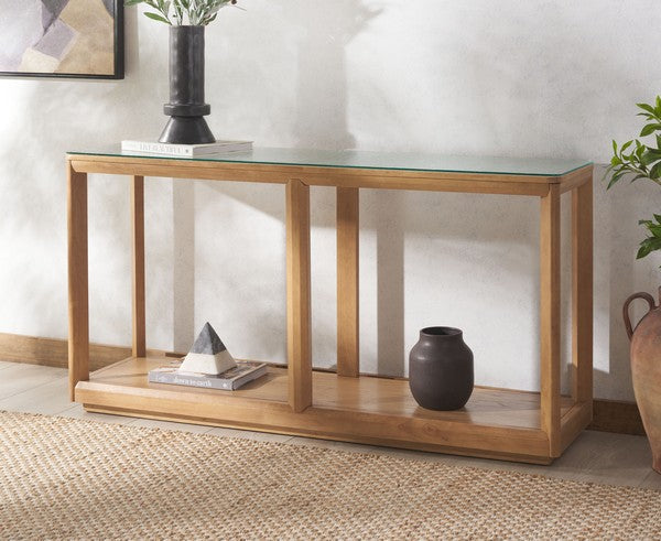 Osidda 55 in. Wood and Glass Top Console Table - Natural