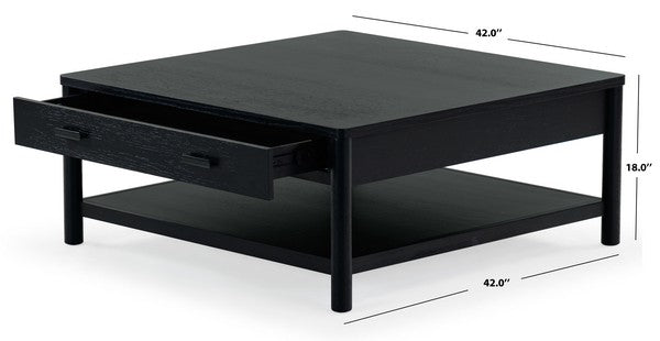 Agnano 42 in. Solid Rubber Wood Coffee Table - Black