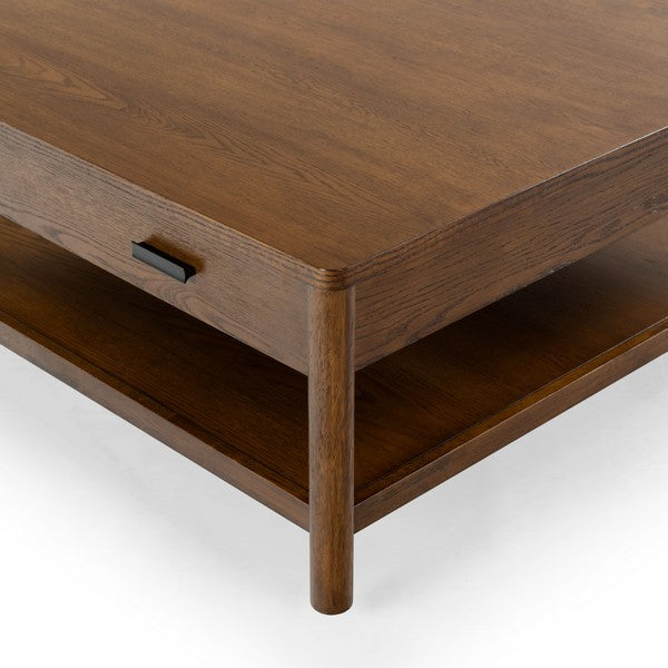 Agnano 42 in. Solid Rubber Wood Coffee Table - Medium Oak