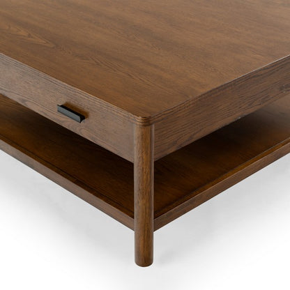 Agnano 42 in. Solid Rubber Wood Coffee Table - Medium Oak