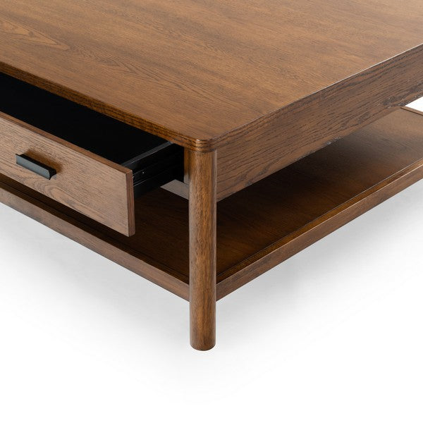 Agnano 42 in. Solid Rubber Wood Coffee Table - Medium Oak