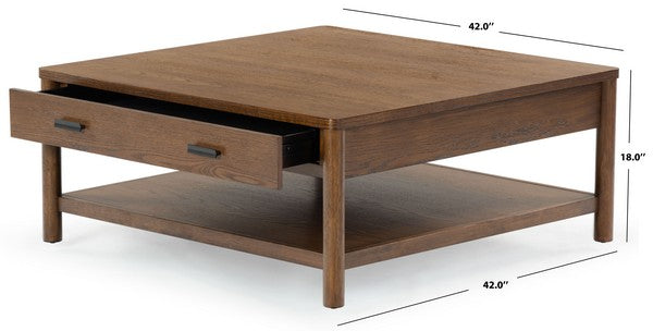 Agnano 42 in. Solid Rubber Wood Coffee Table - Medium Oak