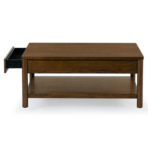 Agnano 42 in. Solid Rubber Wood Coffee Table - Medium Oak