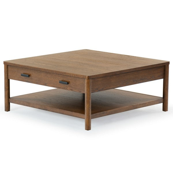 Agnano 42 in. Solid Rubber Wood Coffee Table - Medium Oak