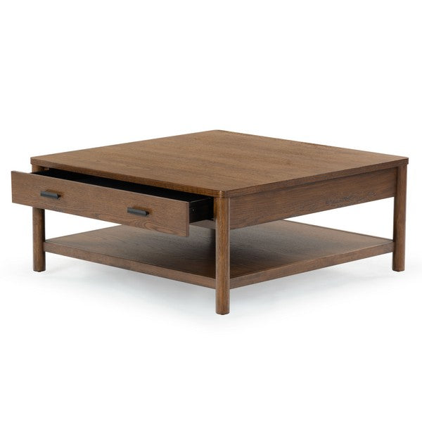 Agnano 42 in. Solid Rubber Wood Coffee Table - Medium Oak