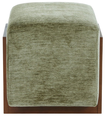 Candia Chenille and Wood Ottoman