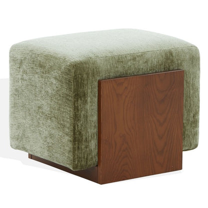 Candia Chenille and Wood Ottoman