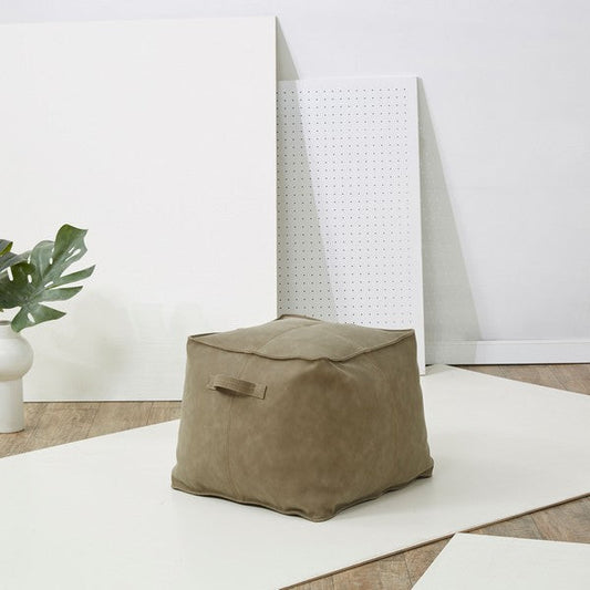 Graie Vegan Leather Pouf - Brown