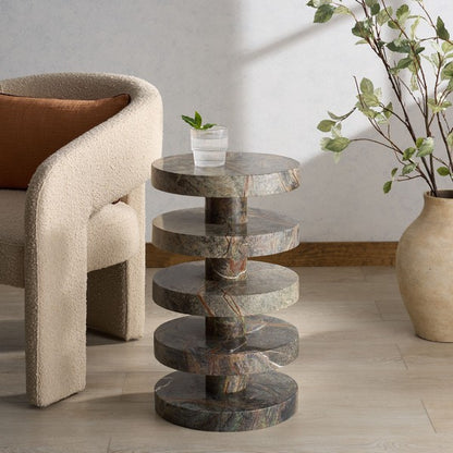 Lesa 24 in. Round Marble Accent Table - Green