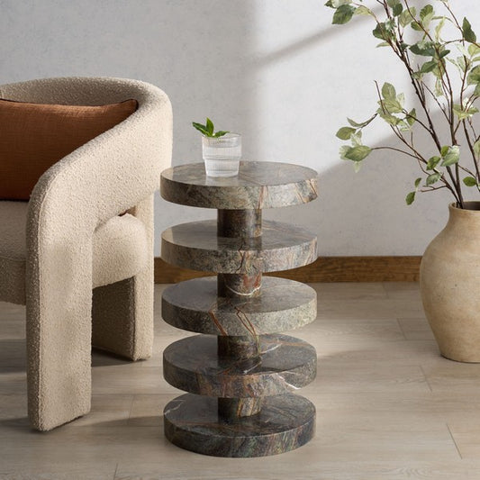Lesa 24 in. Round Marble Accent Table - Green