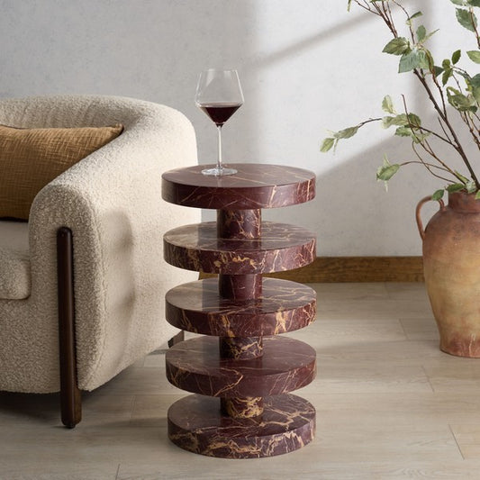 Lesa 24 in. Round Marble Accent Table - Red