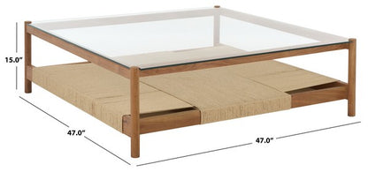 Como 47 in. Acacia Wood and Glass Top Coffee Table