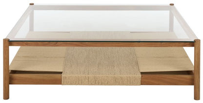 Como 47 in. Acacia Wood and Glass Top Coffee Table