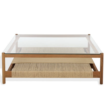 Como 47 in. Acacia Wood and Glass Top Coffee Table