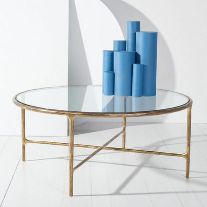 Torinese 36 in. Round Glass Top Coffee Table - Brass