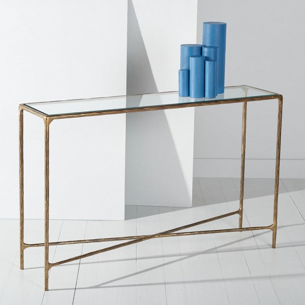 Torinese 48 in. Glass Top Console Table - Brass