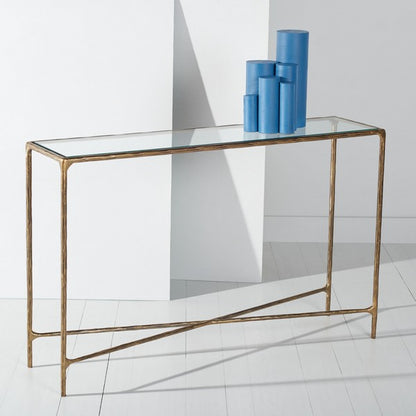 Torinese 48 in. Glass Top Console Table - Brass