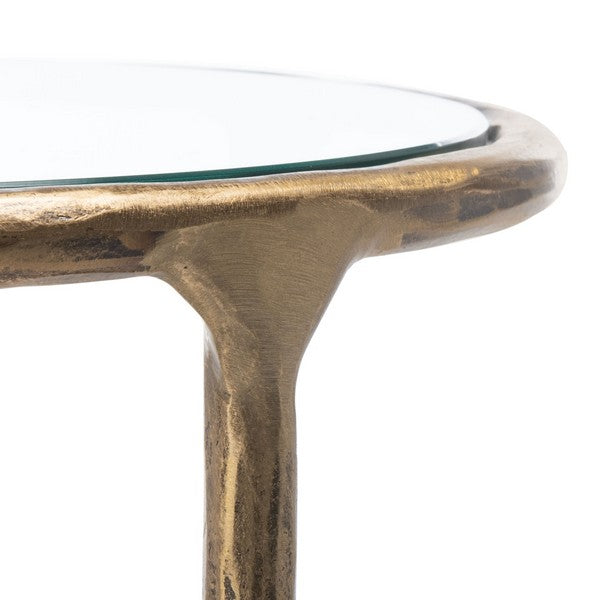 Torinese 20 in. Round Glass Top Accent Table - Brass