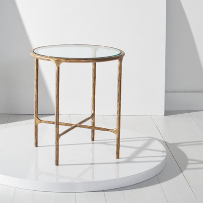 Torinese 20 in. Round Glass Top Accent Table - Brass