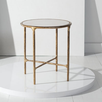 Torinese 20 in. Round Marble Top Accent Table - Brass