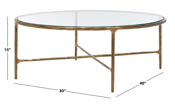 Torinese 40 in. Oval Glass Top Coffee Table - Brass