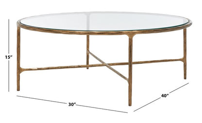 Torinese 40 in. Oval Glass Top Coffee Table - Brass