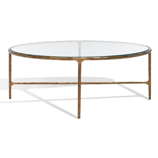 Torinese 40 in. Oval Glass Top Coffee Table - Brass
