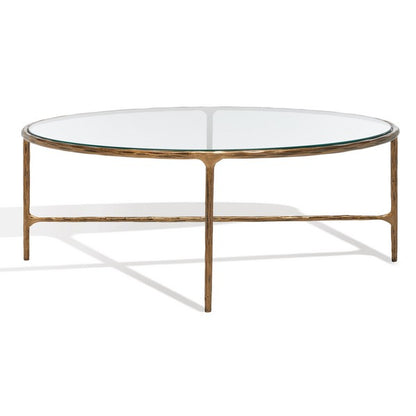 Torinese 40 in. Oval Glass Top Coffee Table - Brass
