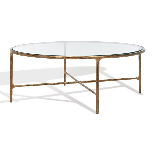 Torinese 40 in. Oval Glass Top Coffee Table - Brass